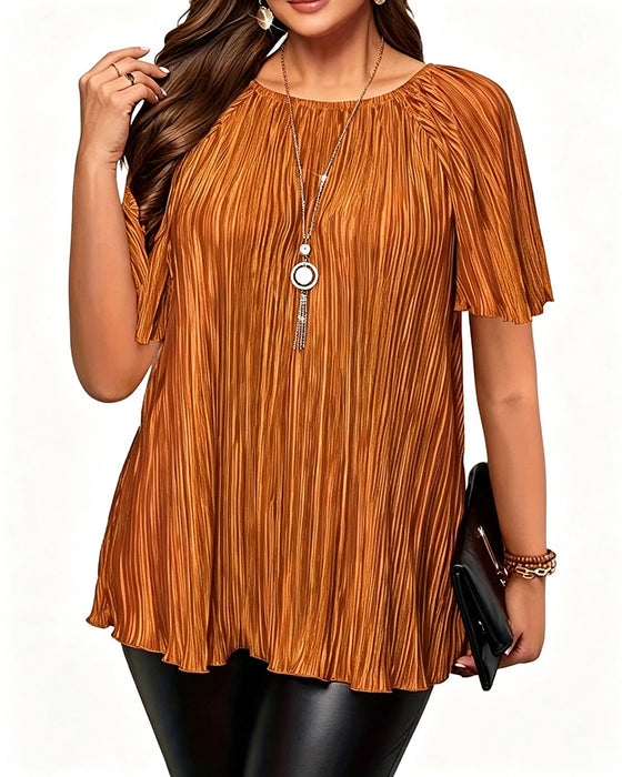 T-Shirt Plus Size Effen Geplooid Korte Mouw