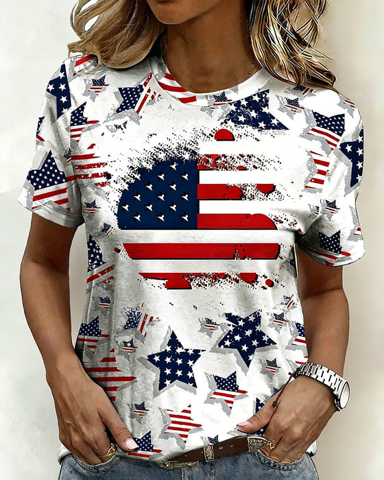 T-Shirts Distressed Vlag Full Print Korte Mouw