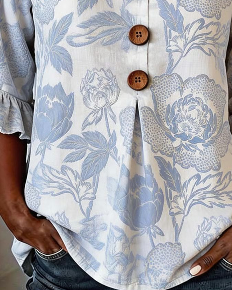 Blouse Bedrukt Ruches Manchet