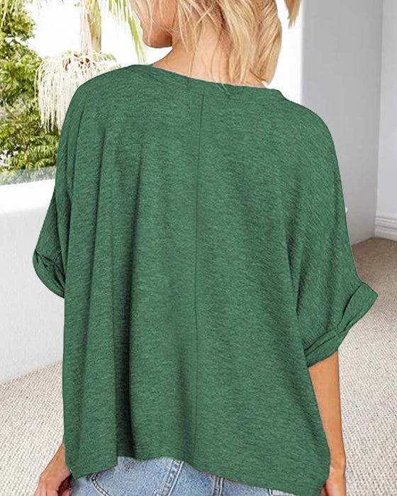 T-Shirt V-Hals Gerolde Zoom Korte Mouwen Wijd