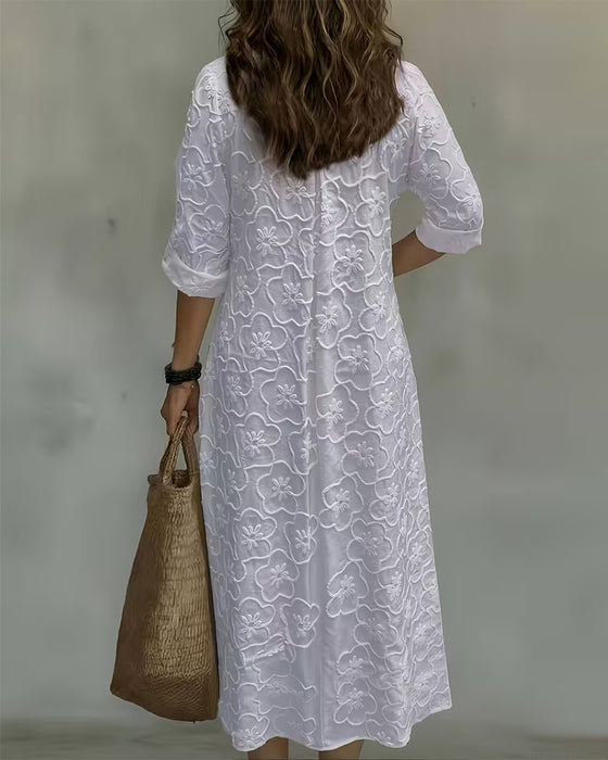 Jurk V-Hals Kant Trim Effen