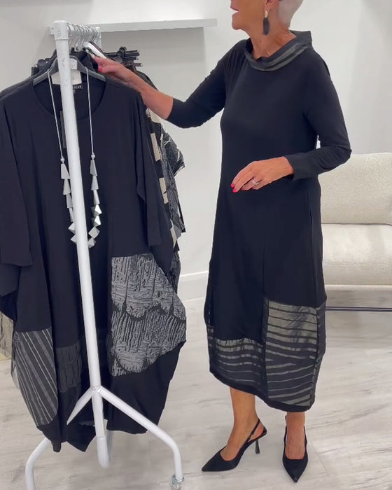 Modieuze Effen Kleur Jurk Met Inzetstukken