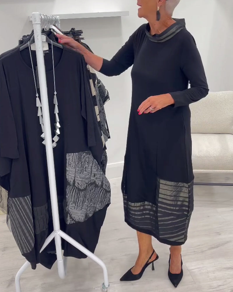 Modieuze Effen Kleur Jurk Met Inzetstukken