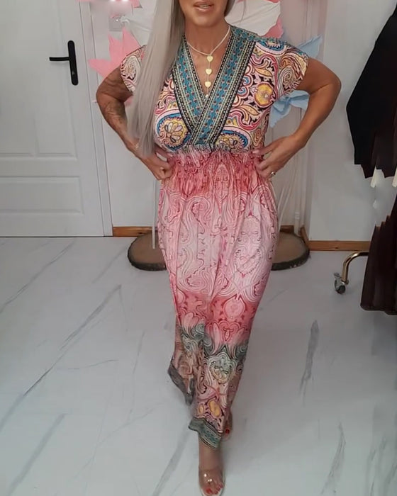 Jurk Bohemian V-hals Getailleerd Vakantie