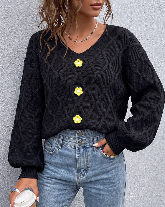 Pullover Lantaarn Mouw Argyle Mode Gebreid