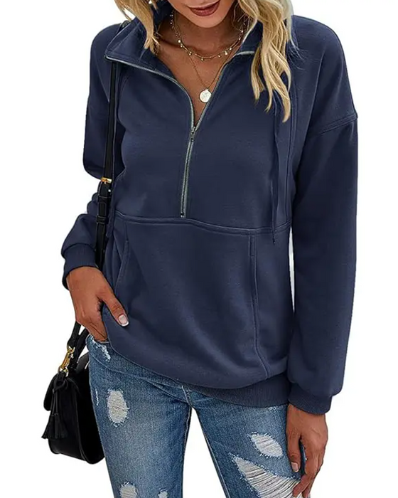 Sweatshirt Effen Revers Rits Zak