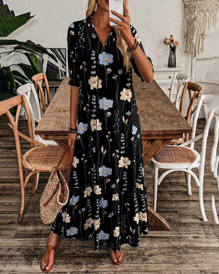 Jurk Bloemen Knoopsgat Maxi