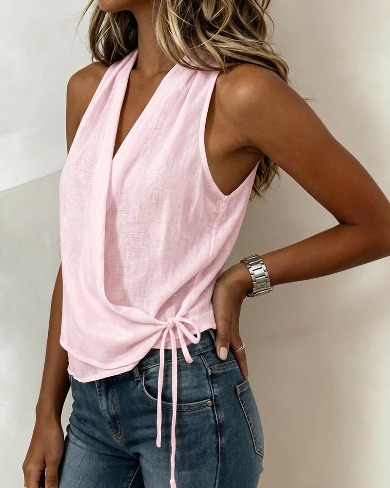 Blouse Effen Mouwloos Halternek