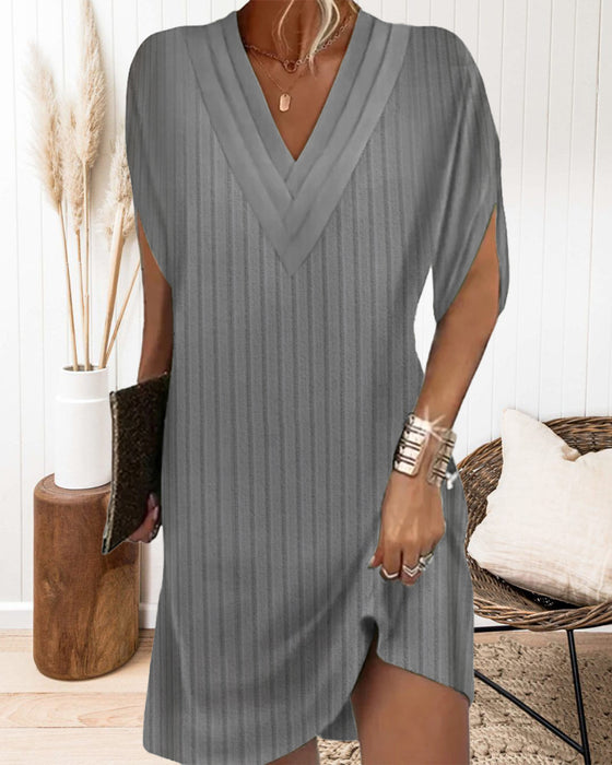 Casual effen kleur jurk met split mouwen en V-hals