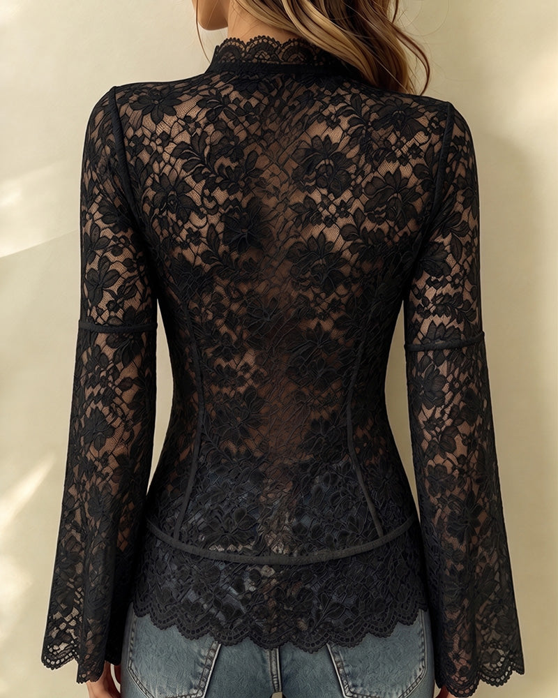 Blouse Staande Kraag Casual Lange Mouw