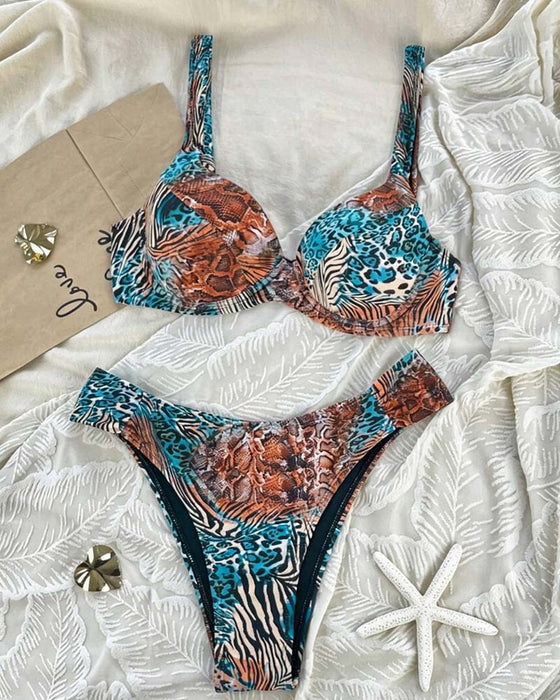 Bikini Luipaard Print Kleurblok Bandjes
