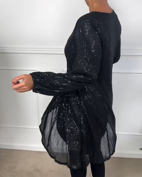 Jurk elegante lantaarnmouw pailletten a-lijn