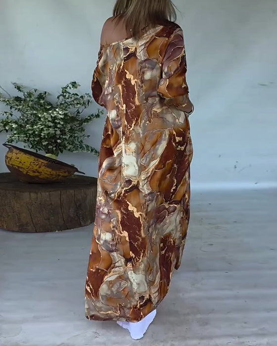 Blouse Modieus Split Bedrukt