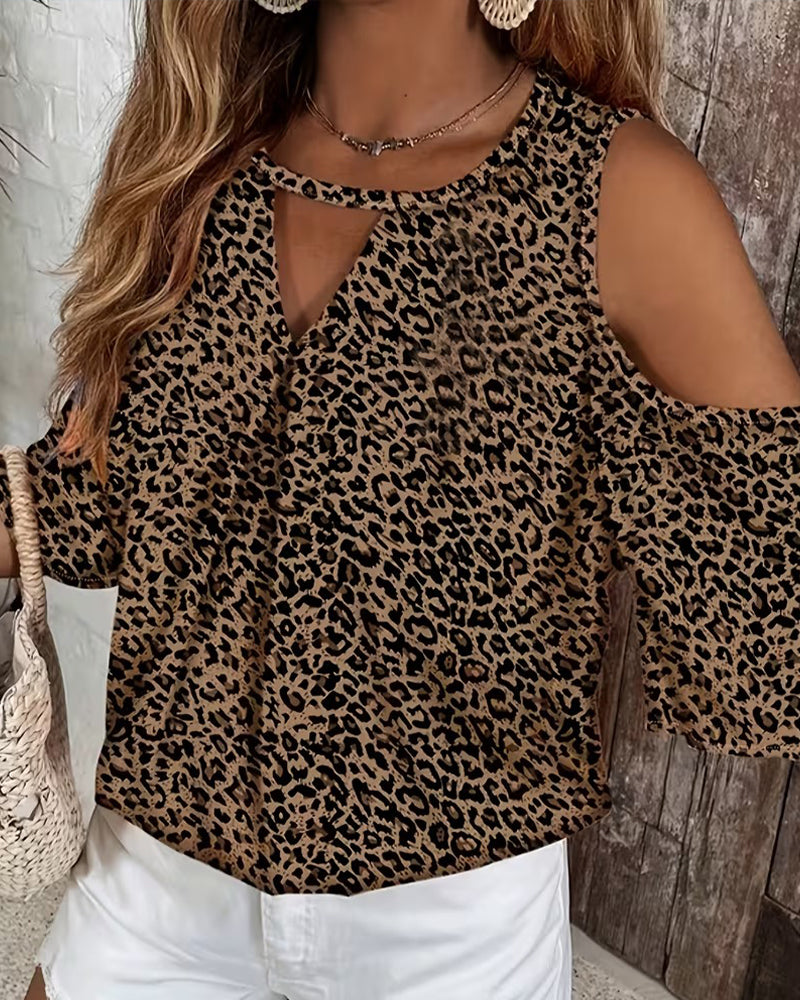 Blouse Luipaardprint Cold Shoulder Mode