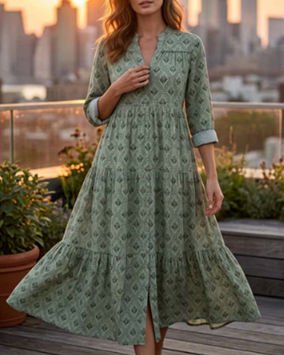 Jurk Vintage V-Hals Bloemen