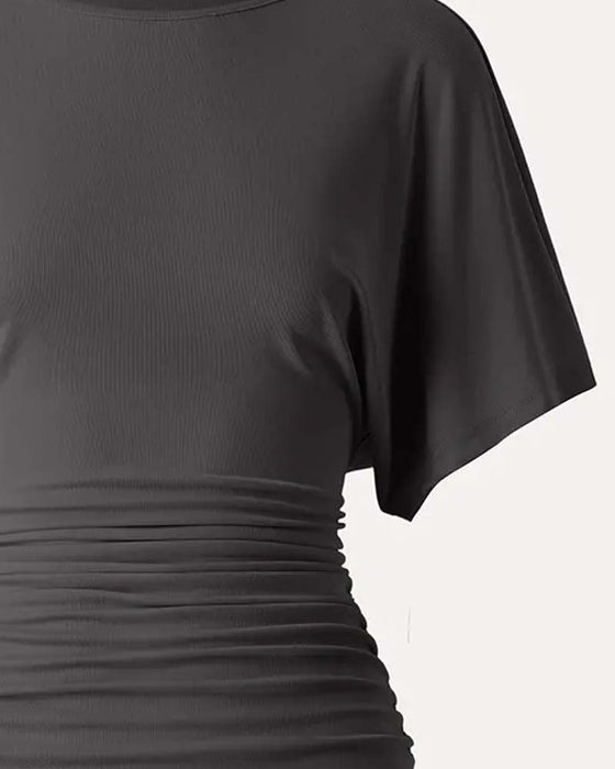 Blouse Casual Effen Geplooid Korte Mouw