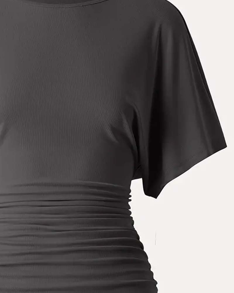 Blouse Casual Effen Geplooid Korte Mouw