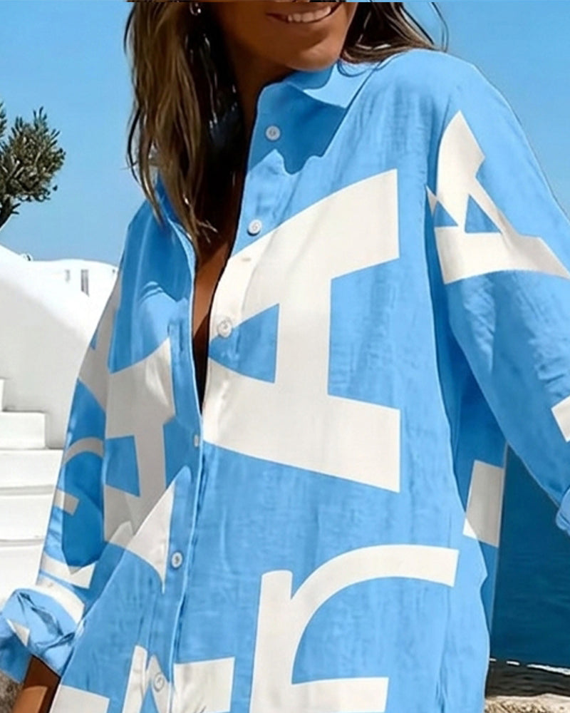 Jurk Letter Print Knoop Lange Mouw