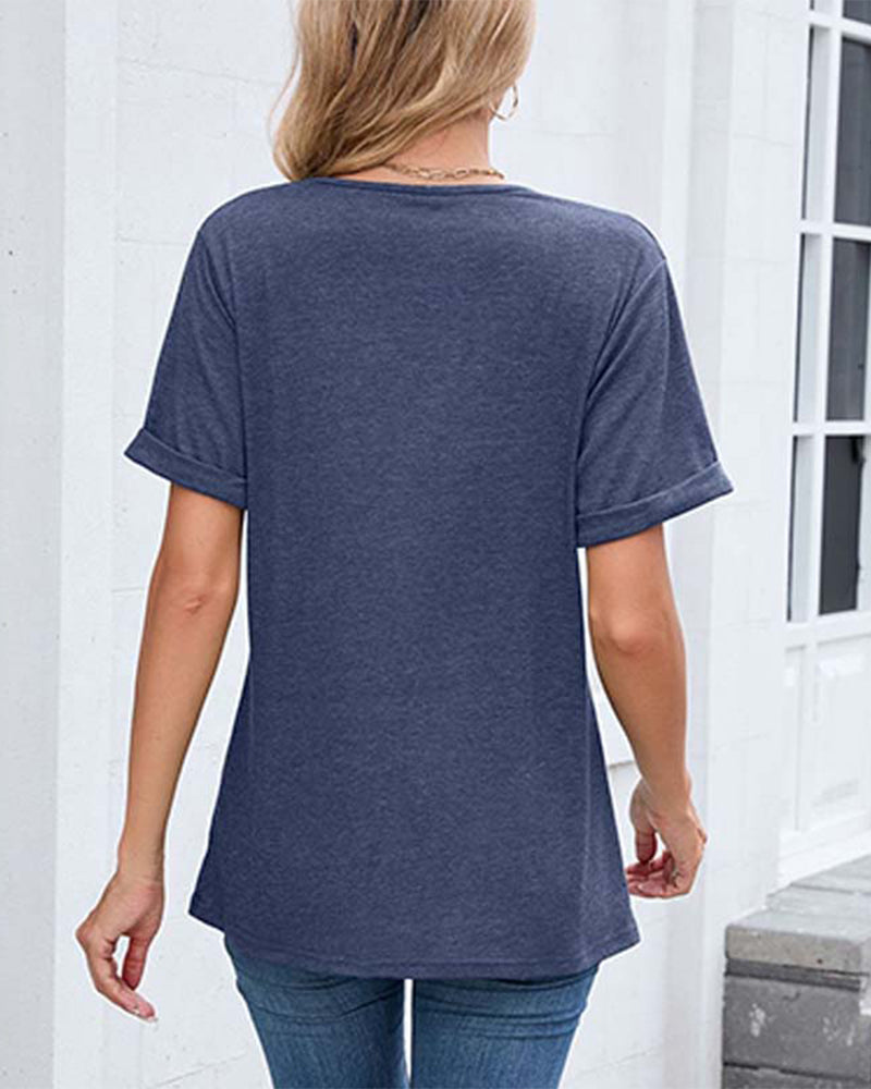 T-Shirt Effen V-Hals Casual Korte Mouw