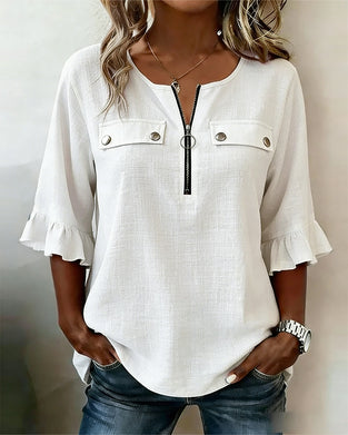 Blouse Met Rits 3/4-Mouw Ruches