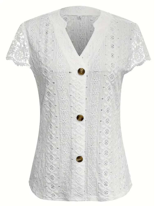 Blouse Effen Uitholling Korte Mouwen