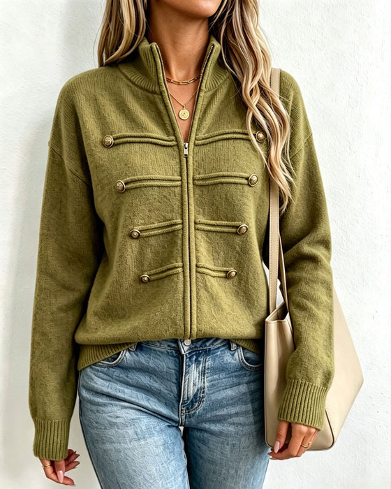 Cardigan Mandarin Kraag Mode Rits Gebreid
