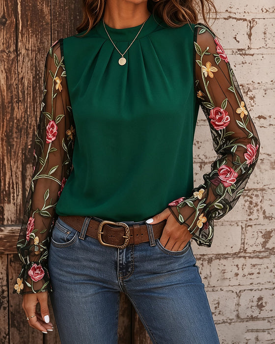 Blouse Mode Bloemig Mandarin Kraag