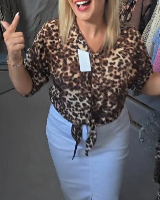 Blouse Vetersluiting V‑Hals Luipaardprint