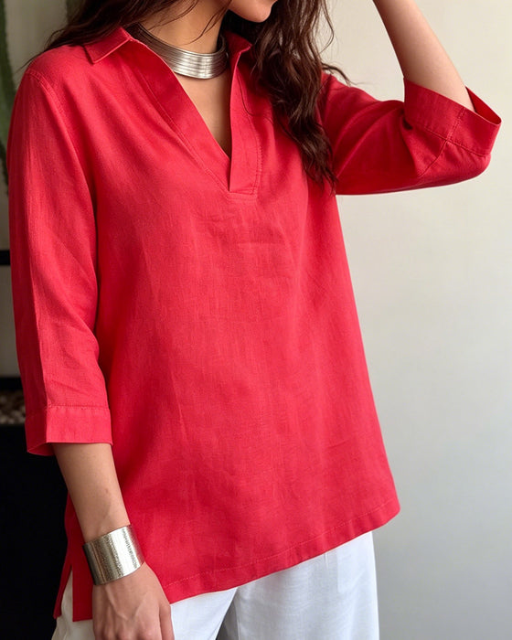 Blouse Casual V-Hals Effen Kleur