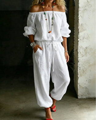 Jumpsuit Off-Shoulder Strik In De Taille Getailleerde Taille