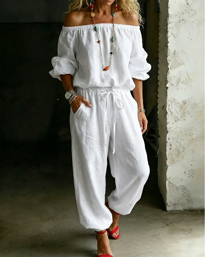 Jumpsuit Off-Shoulder Strik In De Taille Getailleerde Taille