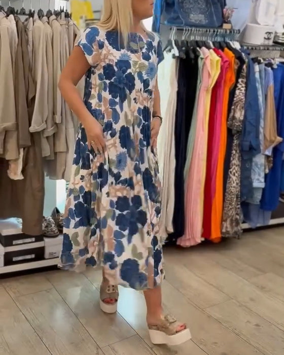 Jurk Ronde Hals Bloemenprint Elegant