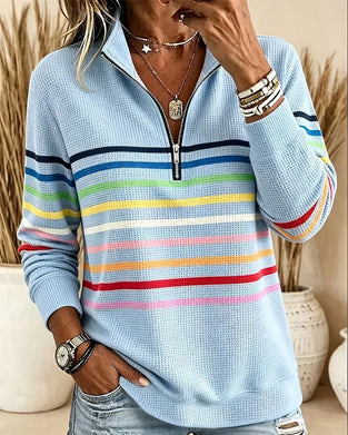 Sweatshirt Staande Kraag Rits Gestreept
