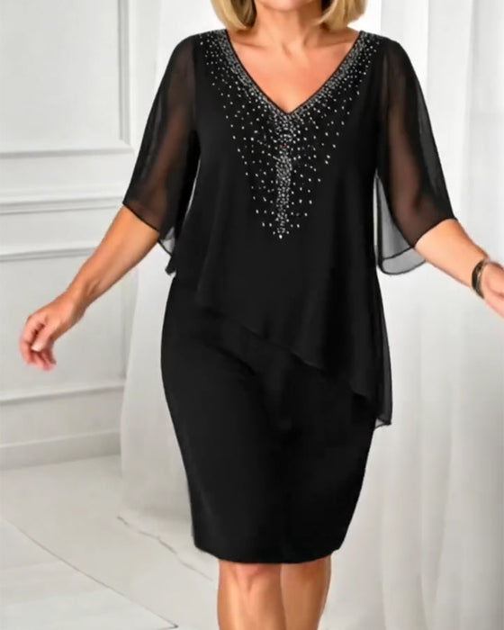 Jurk Casual V-Hals Rhinestone