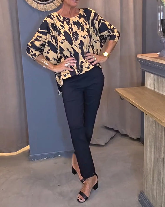 Blouse Ronde Hals Bedrukt Split