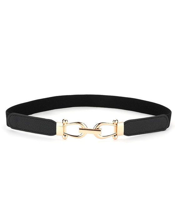 Dames Stretch Taille Riem Retro Elastische Smalle Riem Voor Dames Met Gouden Gesp