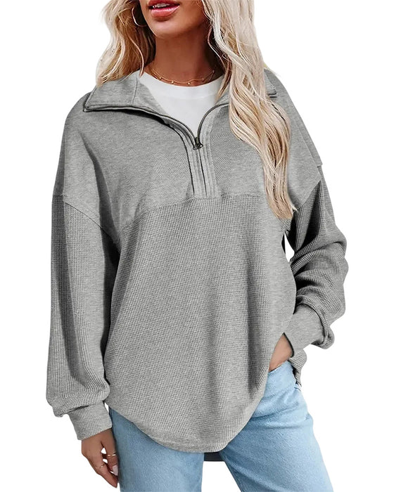 Sweatshirt Halve Rits Wafel Patchwork