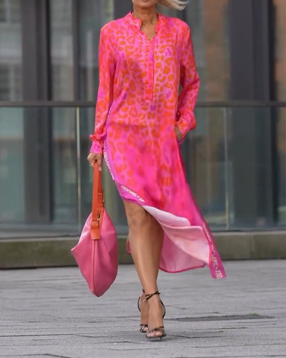 Jurk Lange Mouwen Leopardenprint Splits