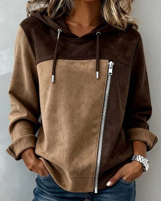 Hoodie Met Capuchon Trekkoord Contrast Rits