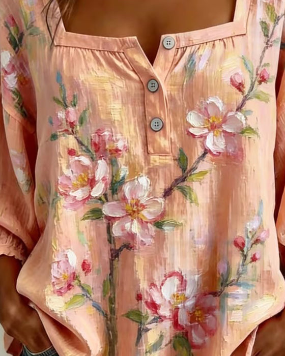Blouse Bloemenprint Vierkante Hals
