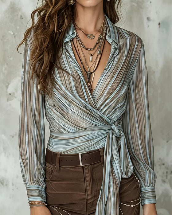Blouse Slag Streep Twist Knoop