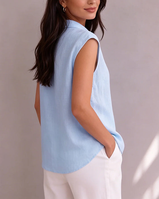 Blouse Stri k Knoop Mouwloos