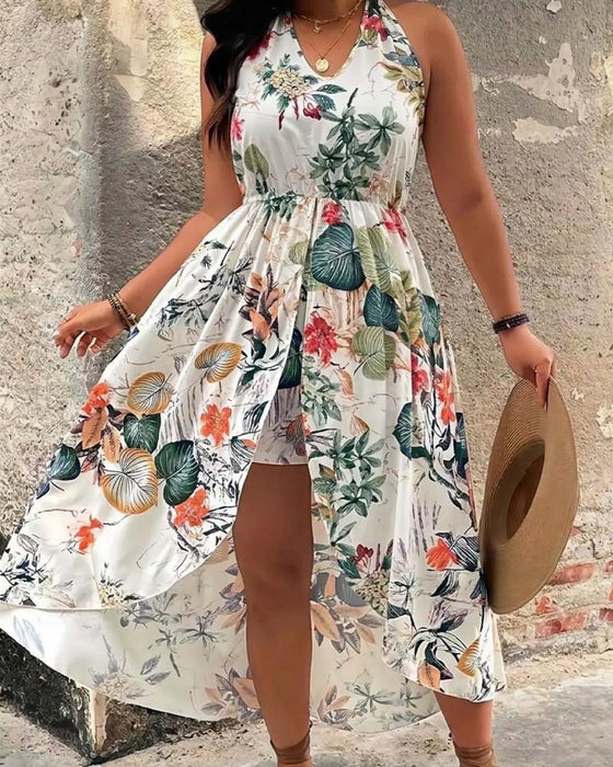 Set V-Hals Halter Mouwloze Jurk + Shorts