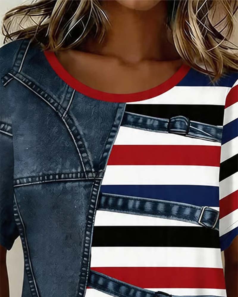 T-Shirt Streep Patchwork Print