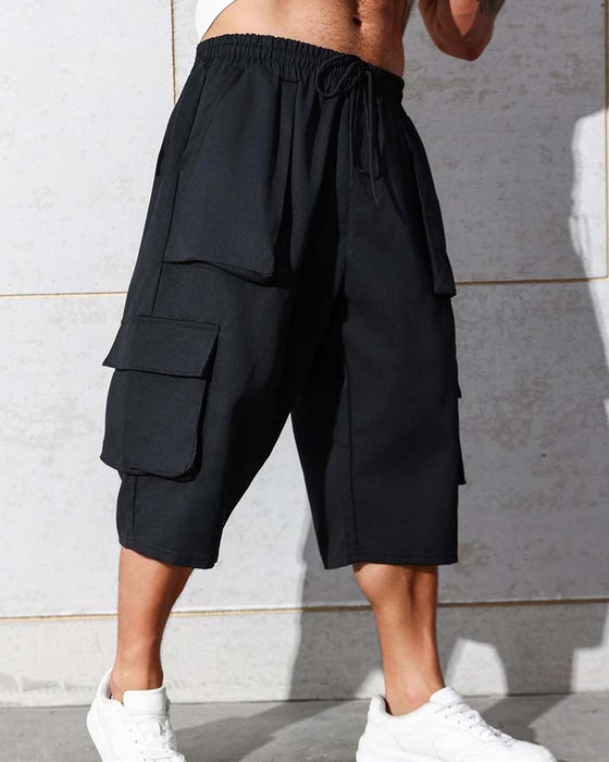 Broek Elastische Taille Zak Effen Kleur Cargo