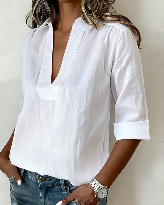 Blouse Met Kraag Van Katoen-Linnen