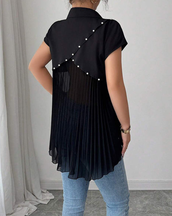 Blouse Met Kralen Chiffonpaneel Geplooid