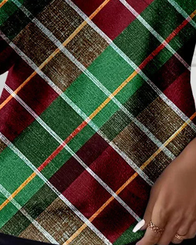 Langmouwige Sweatshirt Met Halfrits En Ruitpatroon