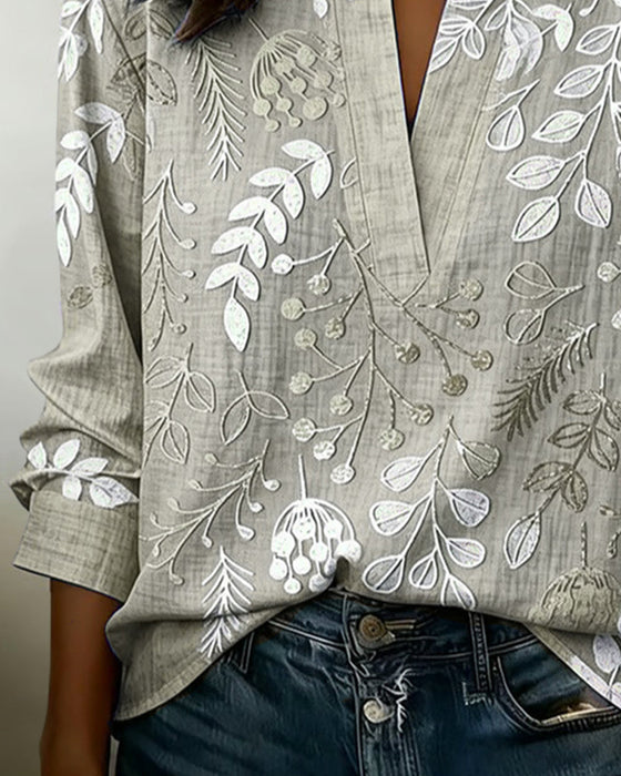 Blouse Met Bloemenprint En Opstaande Kraag