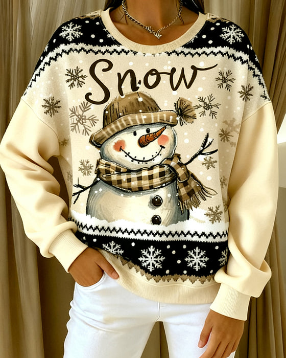 Langmouwige Casual Sweatshirt Met Sneeuwpopprint
